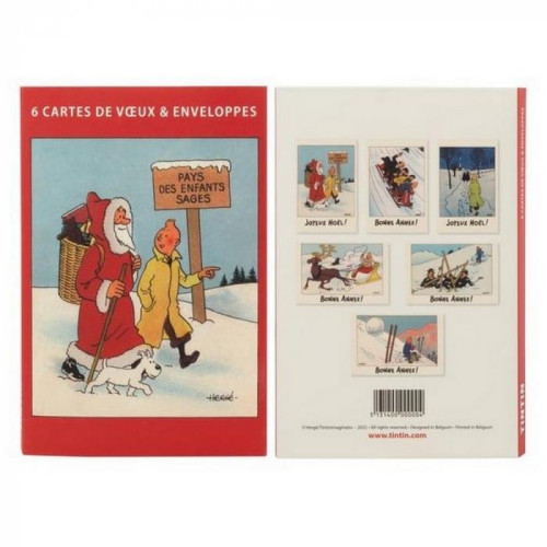 Tintin julkort, Tintin och jultomten 6 olika dubbla kort med kuvert