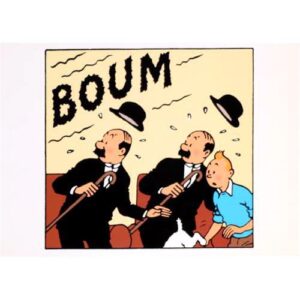 vykort med kuvert (dubbelt) tintin och dupond och dupont hör en stor smäll